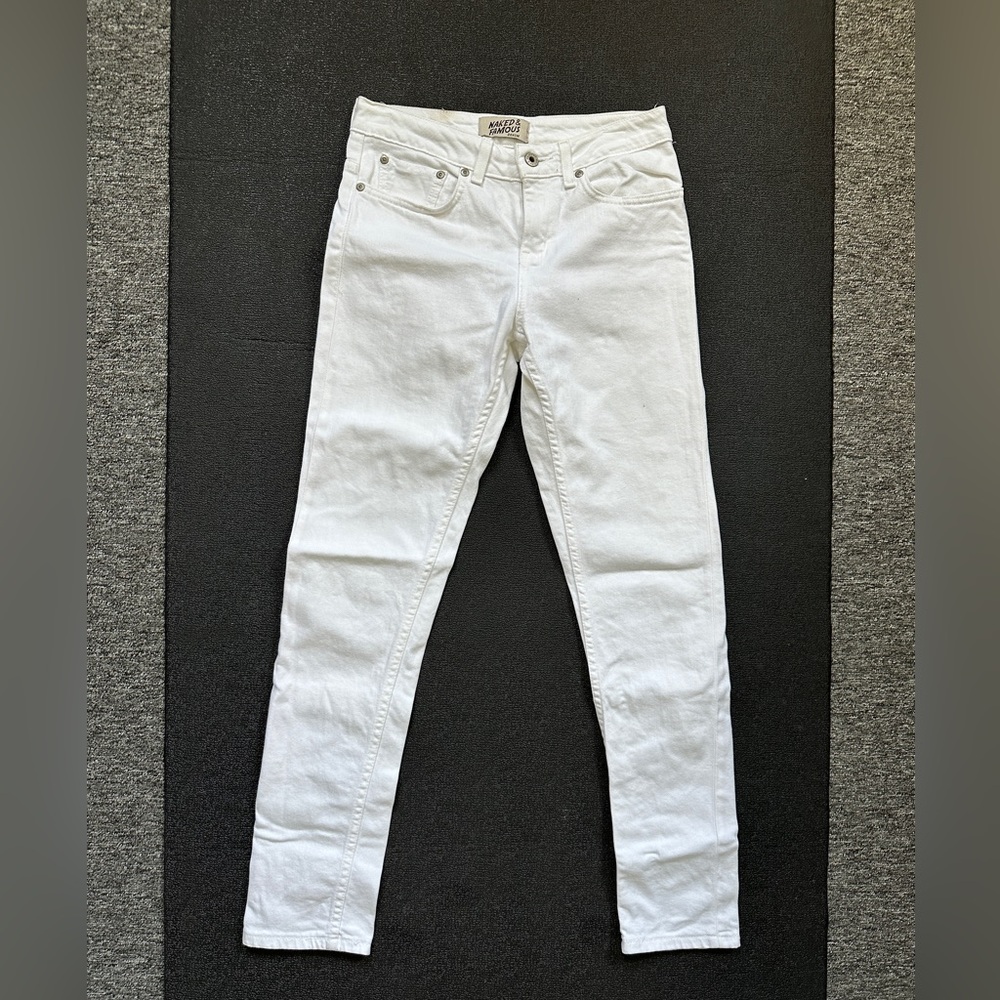 Naked And Famous Denim White Pants Women’s Size 25 The Boyfriend Jeans Selvedge